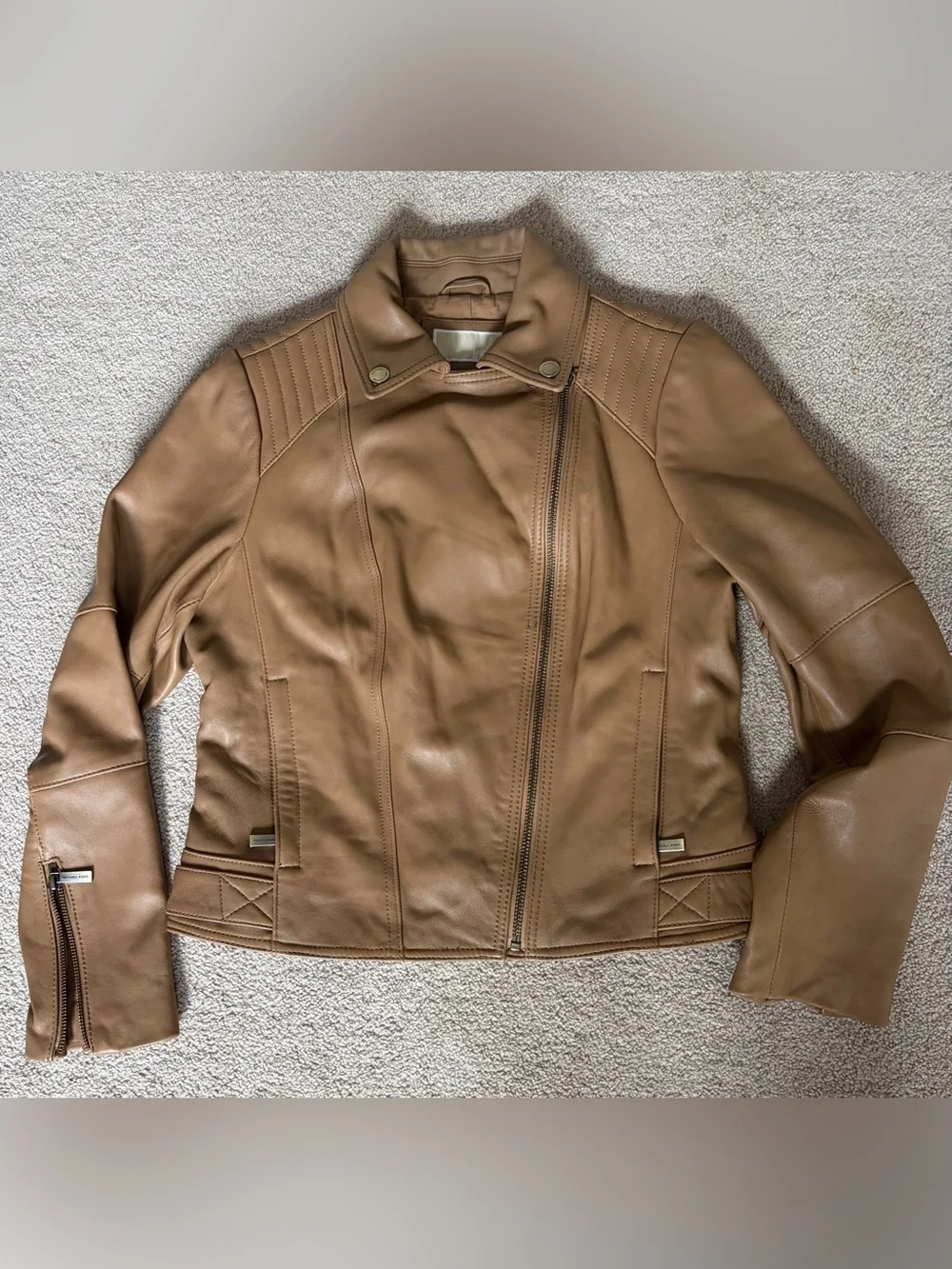 Michael Kors Caramel Brown Leather Moto Jacket